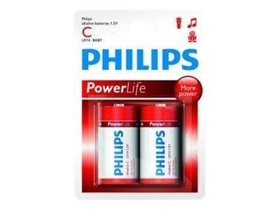 Philips Power Alkaline Akku LR14P2B/10, Kertakäyttöinen akku, C, Alkali, 1,5 V, 2 kpl, 26 mm