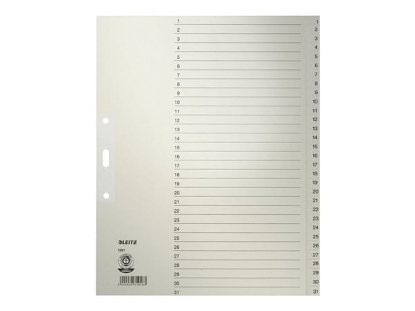 Leitz - Inndeler - 31 deler - fortrykt: 1-31 - for A4 Extra (235 × 322 mm) - med fliker - grå