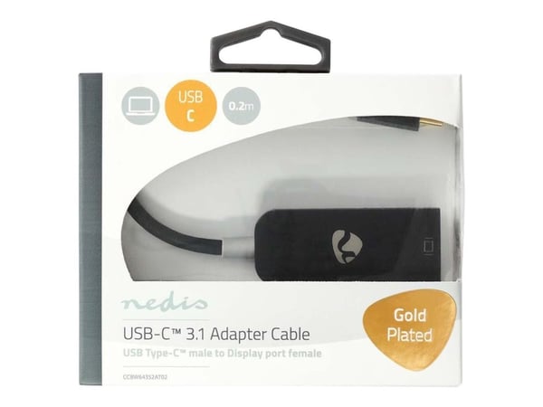 Nedis USB-C 3.1 Adapter Cable - USB / DisplayPort-adapter - USB-C (hann) til DisplayPort (hunn) - USB 3.1 - 20 cm - antrasitt
