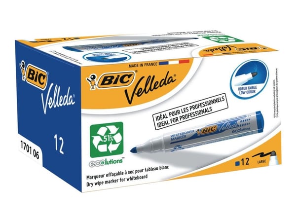 BIC Velleda ecolutions 1701 - Markør - ikke-permanent - for whiteboard - blå - alkoholbasert blekk - 1.5 mm (en pakke 12)
