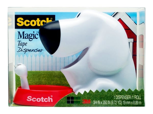 Scotch Magic 810-DOG - Dispenser med kontorstejp - handhållen - 19 mm x 8.89 m - vit dispenser, matt genomskinlig tejp