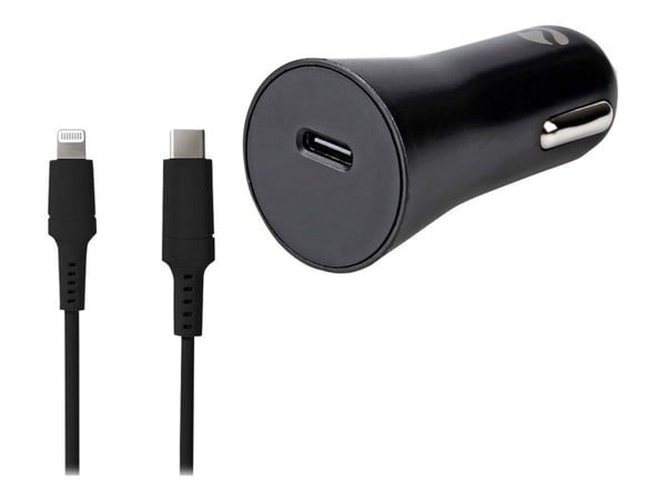Nedis - Bilstrømadapter - 20 watt - 3 A - PD 3.0 (USB-C) - på kabel: Lightning - svart
