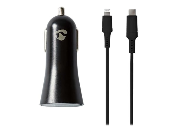 Nedis - Bilstrømadapter - 20 watt - 3 A - PD 3.0 (USB-C) - på kabel: Lightning - svart