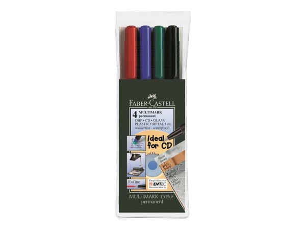 Faber-Castell MULTIMARK 1513 - Markør - permanent - 0.6 mm - fin - med viskelær (en pakke 4)