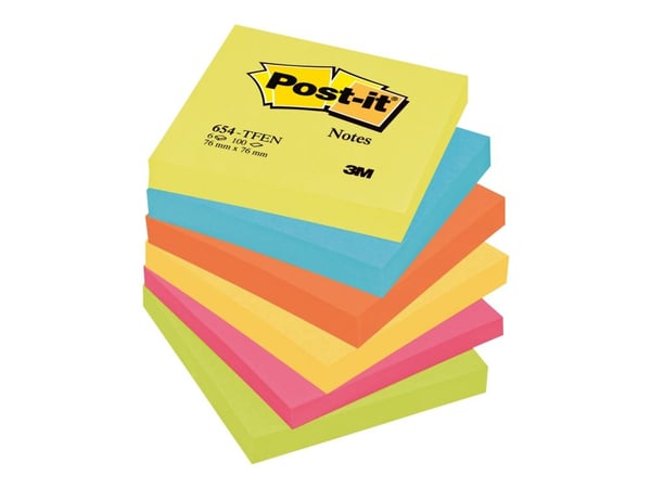 Post-it notes neon 76x76 mm ass. farver 654TFEN (6 stk.)