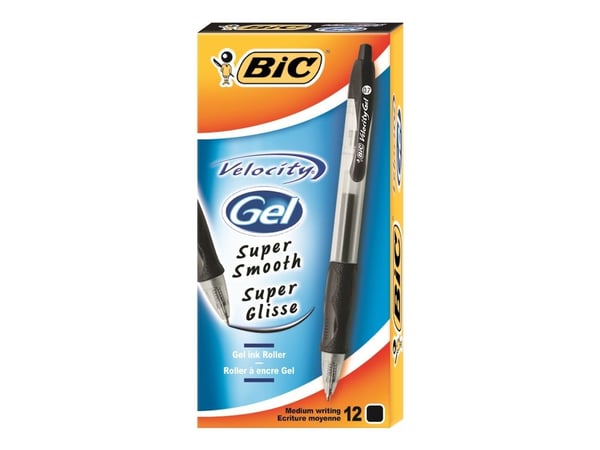 BIC VELOCITY - Rulleballpenn - svart - gelblekk - 0.7 mm - medium - retraktil (en pakke 12)
