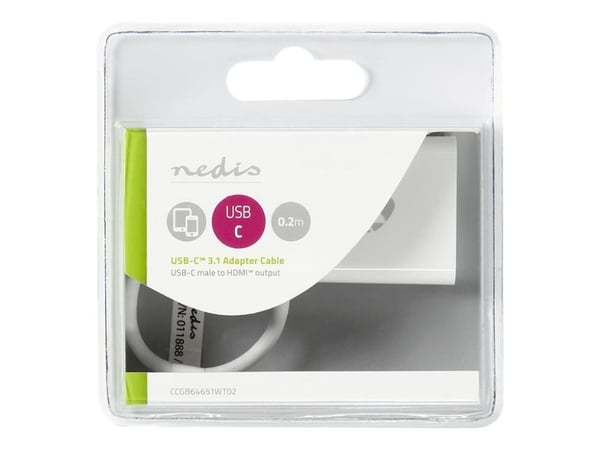 Nedis - Ultra High Speed - video adapter - 24 pin USB-C hann rett til HDMI hunn rett - 20 cm - hvit - rund, 4K-støtte