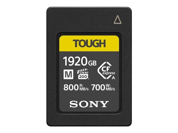 Sony CEA-M1920T, 1,92 TB, CFexpress tyyppi A, 800 MB/s, 700 MB/s, Pölynkestävä, Iskunkestävä, Kosteudenkestävä, musta, Keltainen