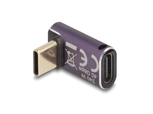 Delock - USB-adapter - USB-C (hane) till USB-C (hona) vinklad - Thunderbolt 4 - 48 V - 5 A - Stöd för Power Delivery 3,1, upp till 40 Gbps dataöver...