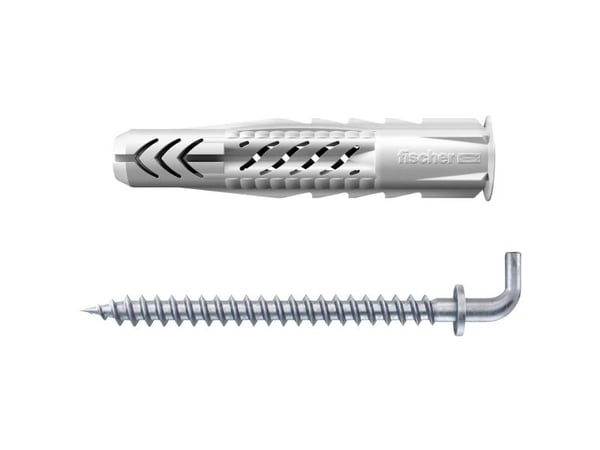 Fischer 94626, Skruekrok og veggpluggsett, Murstein, Betong, Gipsplater, Nylon, Grå, CE, 1 cm