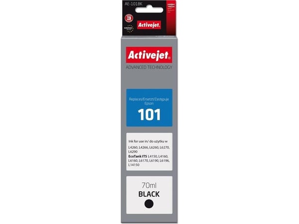 Activejet Epson 101 AE-101BK, Svart, Färgbaserat bläck, 70 ml, 1 styck, Enpack