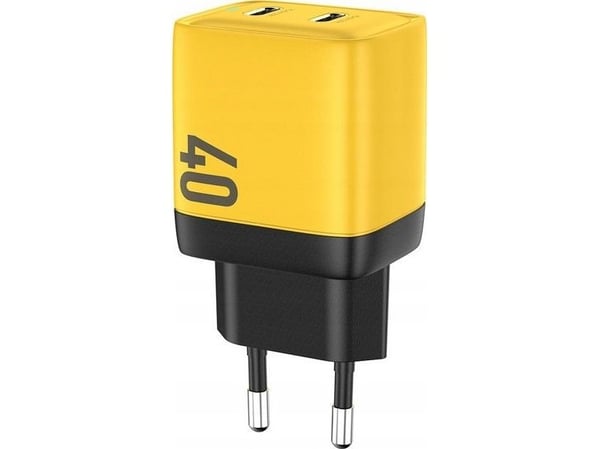 Wekome nettlader 2× USB-C Super Fast Charger GaN 40W, gul