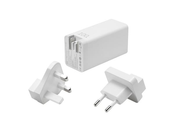 ASUS AC100-02 - Strømadapter - GaN-teknologi - 100 watt - 5 A - Apple Fast Charge, Fast Charge, PD 3.0, QC 4.0 - 3 utgangskontakter (USB, 2 x USB-C...