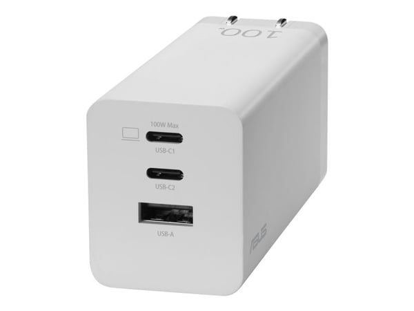 ASUS AC100-02 - Strømadapter - GaN-teknologi - 100 watt - 5 A - Apple Fast Charge, Fast Charge, PD 3.0, QC 4.0 - 3 utgangskontakter (USB, 2 x USB-C...