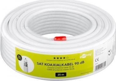 Goobay 90 dB SAT koaksialkabel, 2x skjermet, 25 m, hvit - for digitale SAT og BK kabelsystemer med stål/kobber indre leder (49760)
