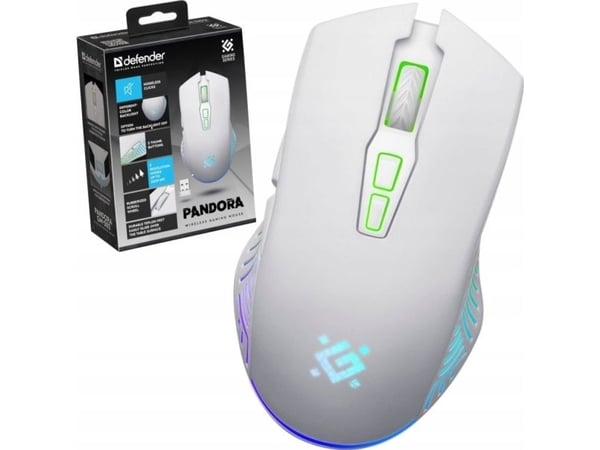 Defender Pandora GM-502 trådløs gamingmus optisk 3200 dpi hvit RGB oppladbar 7 knapper stille klik
