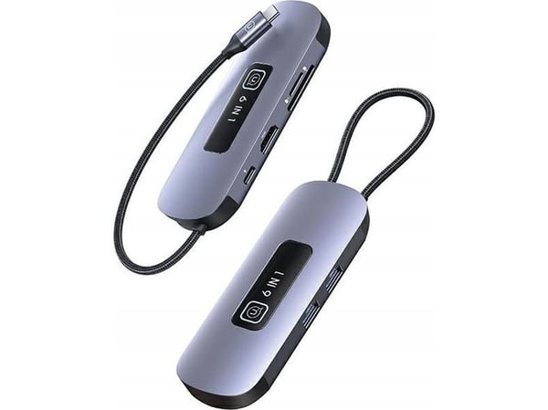 USB-hubb Usams USAMS Adapter HUB 6-i-1 2xUSB 3.0/TF/SD/USB-C/HDMI PD100W grå/brun SJ642HUB01 (US-SJ642)