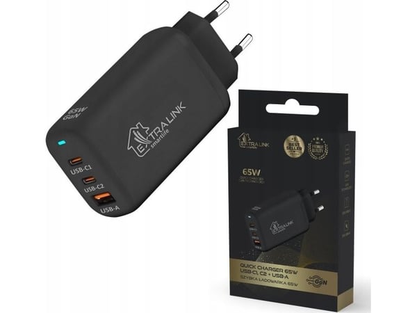 Extralink CHARESL02, Innendørs, USB, 20 V, 3,25 A, Sort