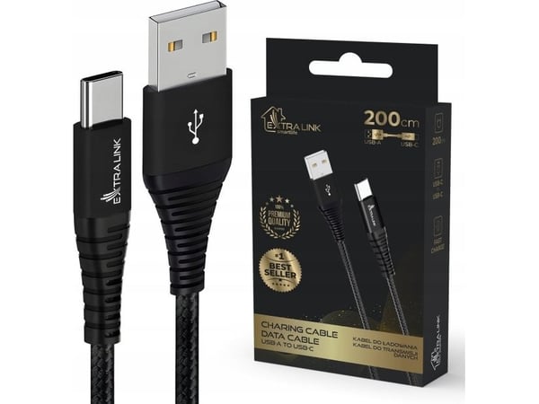 Kabel USB ExtraLink Extralink Smart Life Flettet 15W USB Type-A til Type-C 2m Czarny | Kabel USB | 5V 3A