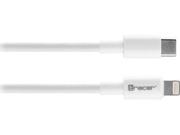 Tracer - Lightning-kaapeli - USB-C uros - Lightning uros - 1 m - suojattu - valkoinen - Power Delivery 3.0 -tuki