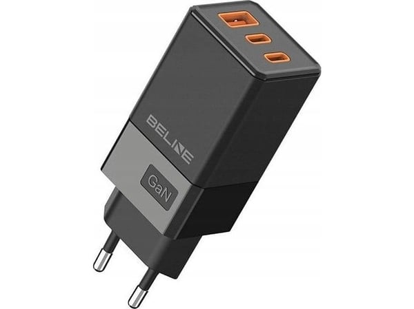 Beline verkkovirtalaturi 65W GaN 2xUSB-C+USB-A ilman kaapelia Musta