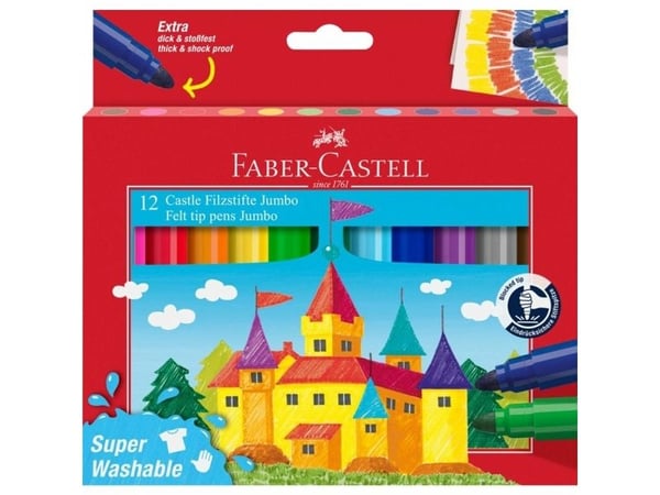 Faber-Castell Jumbo, 12 farger, flerfarget, prosjektilspiss, rund, barn, 12 stk.