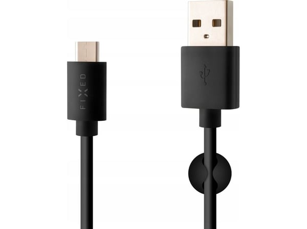Kiinteä data- ja latauskaapeli, USB-A -> USB-C, 20 W, 2 m pitkä, musta