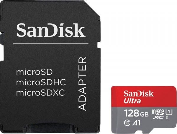SanDisk Ultra - Flashminnekort (microSDXC til SD-adapter inkludert) - 128 GB - A1 / UHS-I U1 / Class10 - microSDXC UHS-I