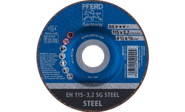 PFERD 61340132, Kutteskive, Stål, 11,5 cm, Alle merker, Flatt senter, 2,22 cm