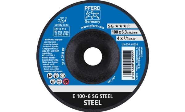 PFERD 62210626, Kutteskive, Stål, 10 cm, Alle merker, Flatt senter, 1,6 cm