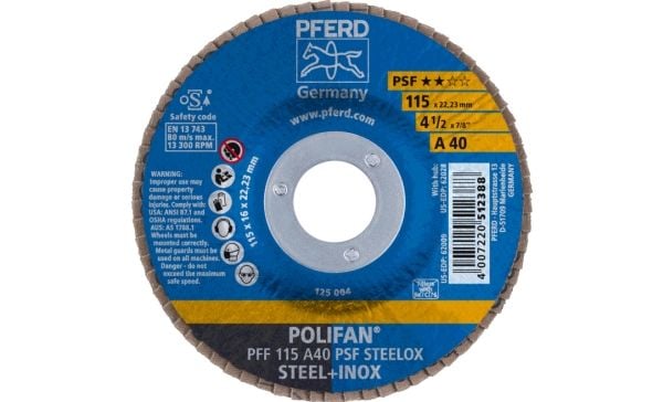PFERD PFF 115 A 40 PSF STEELOX, metall, 13300 o/min, 11,5 cm, 10 stk.