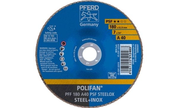 PFERD PFF 180 A 40 PSF STEELOX, metall, 8500 o/min, 18 cm, 10 stk.