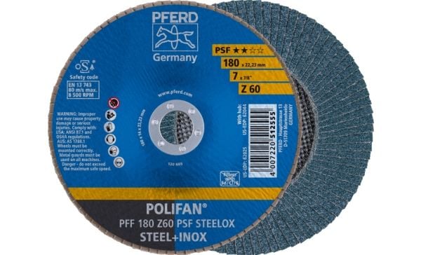 PFERD PFF 180 Z 60 PSF STEELOX, metall, 8500 o/min, 18 cm, 10 stk.