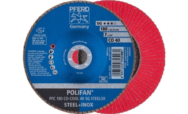 PFERD 67760485 PFC 180 CO-COOL 40 SG STEELOX Klaffslipeskive Diameter 180 mm Borediameter 22,23 mm Aluminiumslegering, Nikkelbasert legering,