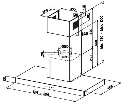 FABER S.p.A. Stilo Glass Smart A90, 690 m³/t, Ducted/Resirkulerende, B, A, C, 69 dB