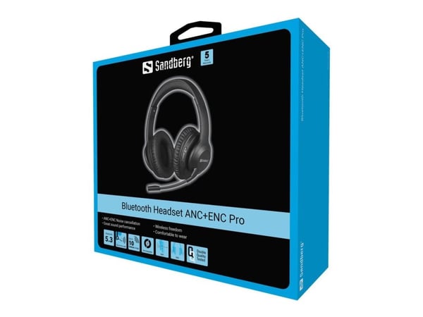 Sandberg Pro - Hodesett - full størrelse - Bluetooth - trådløs, kablet - aktiv støydemping - USB-C