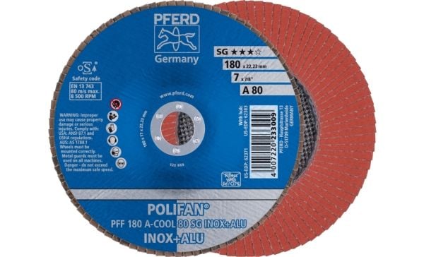PFERD 67658185, Klaffskive, Aluminium, Rustfritt stål, Ikke-jernholdig metall, 18 cm, Alle merker, Nedtrykket senter, 2,22 cm
