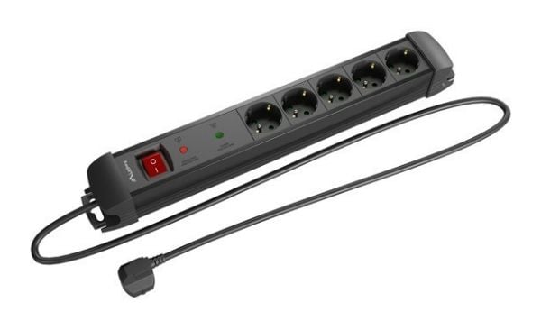 Lanberg SP1-05F-0500-BK, 5 m, Sisätila, Tyyppi F, Suora, Ylikuormitussuojaus, Muovi