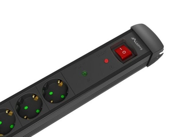 Lanberg SP1-05F-0500-BK, 5 m, Sisätila, Tyyppi F, Suora, Ylikuormitussuojaus, Muovi