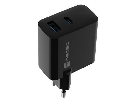 Verkkolaturi, kannettavan tietokoneen laturi Natec Ribera Gan 1x USB-A + 1x USB-C 45W musta