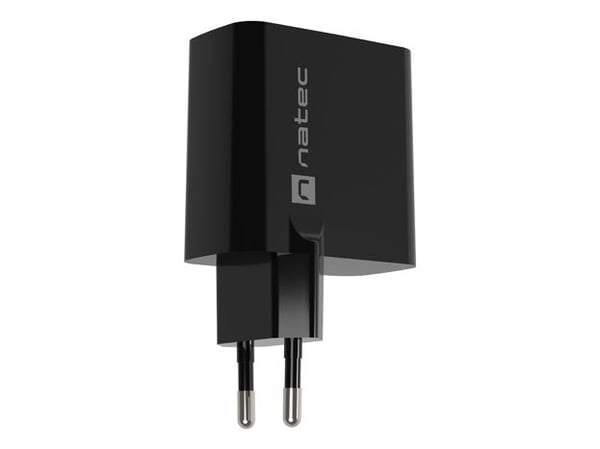 Verkkolaturi, kannettavan tietokoneen laturi Natec Ribera Gan 1x USB-A + 1x USB-C 45W musta