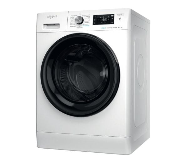 Whirlpool FFWDB976258BVEE, Edestä täytettävä, Vapaasti seisova, Valkoinen, Vasen, Musta, Painikkeet, Rotaatio