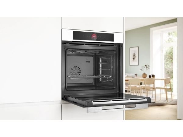 Bosch Serie 8 HBG7341W1, Keskikokoinen, Sähköuuni, 71 L, 71 L, 30 - 300 °C, Hydrolyyttinen + pyrolyyttinen
