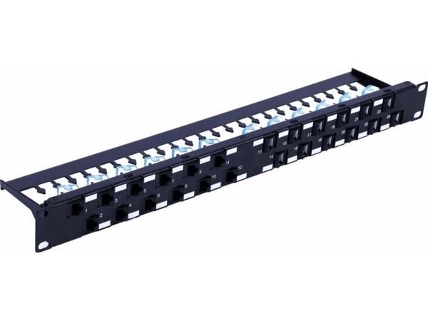 Techly I-PP 24-RU-C6ATSL, RJ-45, Cat6a, U/UTP (UTP), Sort, SPCC, Rackmontering