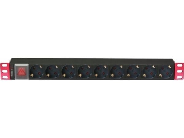 Techly I-CASE STRIP-91UD, 1U, Svart, Röd, 9 AC-utgångar, Typ F, Typ F, 2 m