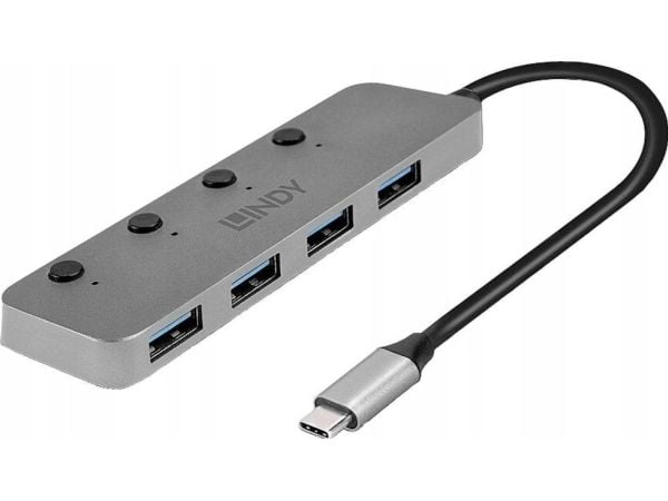 Lindy 43383, USB 3.2 Gen 1 (3.1 Gen 1) Type-C, USB 3.2 Gen 1 (3.1 Gen 1) Type-A, 5000 Mbit/s, Grå, Akrylonitril-butadien-styren (ABS), Aluminium, P...