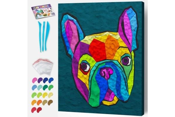 Planet Splat bilde i modellervoks fransk bulldogg 30x40 cm