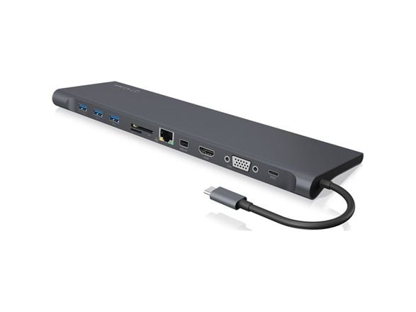 ICY BOX IB-DK2102-C, Kabel, USB 3.2 Gen 1 (3.1 Gen 1) Type-C, 100 W, 3,5 mm, 10,100,1000 Mbit/s, Antracit, Svart