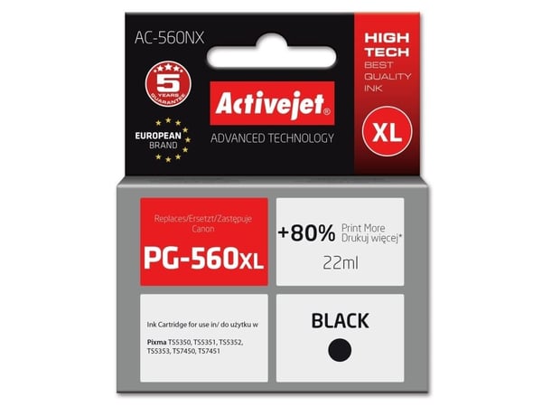 Activejet AC-560NX, Høyt (XL) utbytte, Svart, Fargestoffbasert blekk, 22 ml, 1 stykker, Enkeltpakke