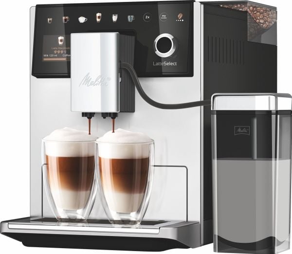 Melitta Latte Select, Espressokone, 1,8 L, Kahvipavut, Sisäänrakennettu jauhin, 1400 W, Hopea